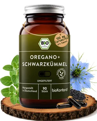 Produktbild von Oregano & Schwarzkümmelöl Kapseln 90 Stück – 100 mg Carvacrol - 375 mg Schwarzkümmelöl & 125 mg Oreganoöl - von bioKontor