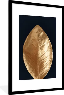 Produktbild von MuchoWow® MuchoWow® Gerahmtes Poster Schwarz - Gold - Blatt 60x90 cm - Poster mit zchwarzem Bilderrahmen - Dekoration - Wandposter Wohnzimmer - Hochwertig