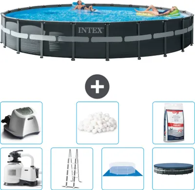 Produktbild von Intex Round Ultra XTR Frame Swimming Pool – 732 x 132 cm – inklusive Pumpe – Leiter – Bodenplane – Abdeckung Salzwassersystem - Filterbälle - Poolsalz
