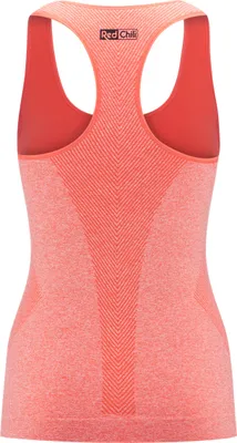 Rückansicht des Inola Seamless Tank von RedChili in leuchtendem Koralle; mit nahtlosem Design und sportlichem Schnitt.
