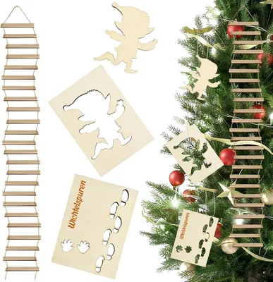 Produktbild von Weihnachtswichtel Zubehör Set, 4-teilig, inklusive Strickleiter und Schablonen, für Weihnachtsdeko