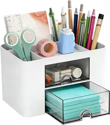 Produktbild von Schreibtischorganizer 5 Fächer, 2 Schubladen, Kunststoff, weiß, für Büro