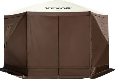 Produktbild von Faltpavillon, 3,05 x 3,05 m, 6-seitiges Pop-up-Camping-Überdachungszelt mit Netzfenstern, tragbarer Tragetasche, Erdspießen, große gartenpavillon für Outdoor-Camping, Rasen und Hinterhof