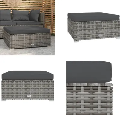 Produktbild von vidaXL Garten Fußhocker mit Kissen Grau 70x70x30 cm Poly Rattan - Garten Fußhocker - Garten Ottomane - Garten Ottomanen - Outdoor Fußhocker