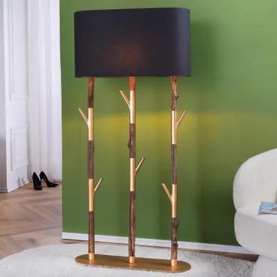 Produktbild von riess-ambiente Stehlampe WARDROBE 155cm schwarz gold natur Eisenholz Massivholz Standleuchte Lampe Leuchte