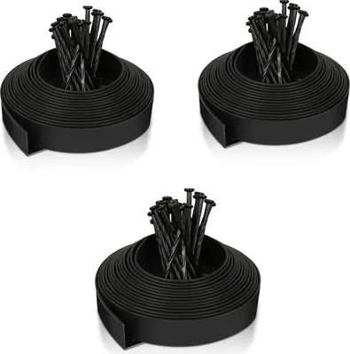 Produktbild von Faziango 30m Flexible Rasenkante aus Kunststoff zur Verankerung Beetumrandung Beeteinfassungen Schwarz mit 90 Erdanker