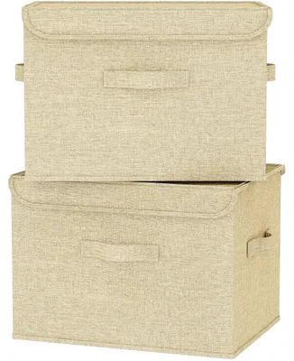 Aufbewahrungsbox mit Deckel, 2 Stück, 42x30x30 cm, cremebeige