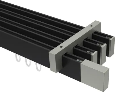 Produktbild von Interdeco Innenlaufstange / Gardinenstange mit Innenlauf Schwarz / Edelstahl-Optik, Typ Smartline Lox (Quader), 14x35 mm 4-läufig, 360 cm