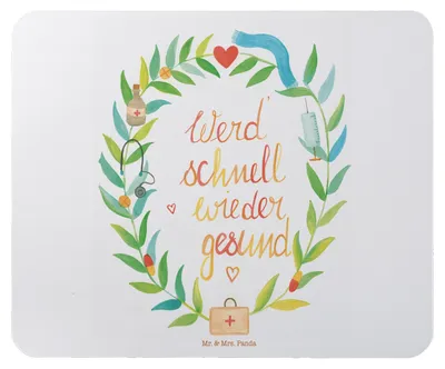Produktbild von Mr. & Mrs. Panda Mousepad Werde gesund - Geschenk, mousematte, Genesung Spruch, mausteppich, laptop mauspad, Mouse Pad, Gesundheit, krank, Gute Besserung, Krankenhaus