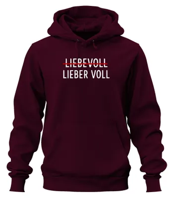 Produktbild von LIEBEVOLL durchgestrichen LIEBER VOLL Bier Party Lustig Hoodie Kapuzenpullover, Burgundy, M