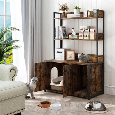 Produktbild von Katzentoilettenschrank - mit Stauraum und Kratzpad - 2 Türen - Geruchskontrolle - Braun