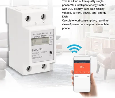 Obrázok produktu pre Jednofázový inteligentný merač spotreby energie s Wi-Fi a DIN lištou, merač spotreby energie Kwh, wattmeter, podpora aplikácie Smartlife/Tuya, kompatibilný s Alexa a Home