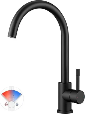 Produktbild von Schwarze Küchenarmatur 360° Drehbar mit Hoher Bogen und Einhandbedienung
