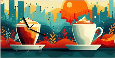 Produktbild von Wanduhr aus Glas mit Motiv Kaffee Am Abend- 60 x 30 cm - inkl. Aufhängesystem
