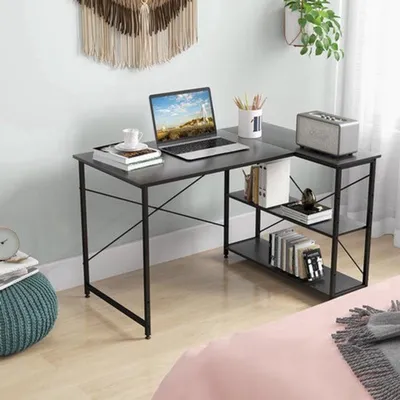 Image de Bureau d'angle en forme de L, 120x88 cm - Bureau informatique avec étagère, adaptable à droite ou à gauche - Idéal pour les petits espaces