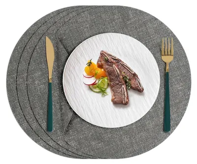 Produktbild von Set von 4 runden Platzdeckchen - Wärmebeständige und rutschfeste Tischmatten in Hellgrau