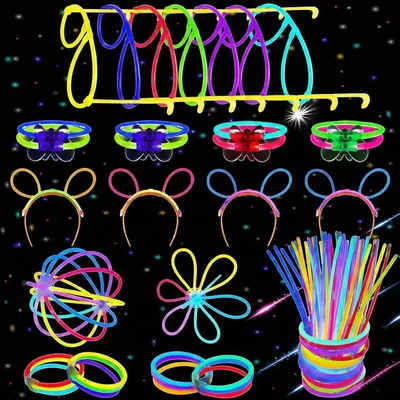 Productafbeelding van Knikstaafjes - Set van 100 - Partyset - Glow-in-the-dark-lichtstaven voor kinderen - Connector - Accessoires