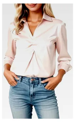 Produktbild von Damenbluse Elegant Langarm Oberteile Festliche Satinbluse Casual Business Hemdbluse Tops Einfarbig Langarmshirt Büro Arbeit Seiden Blusenshirt Party Bequem Anzughemd Tunika