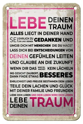 Produktbild von Blechschild Lebe deinen Traum, 30 x 20 cm, Blechschilder Spruch Glück Weisheit