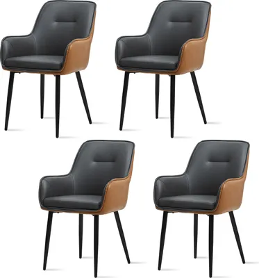 Produktbild von CLIPOP Esszimmerstühle 4er Set Gepolstertes Kunstleder Sitz, Design-Patente Küchenstuhl, Grau Braun