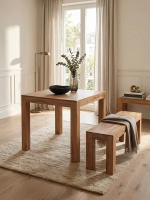 Produktbild von Esstisch MUMBAI Massivholz Akazie 80 cm Esszimmer-Tisch Holztisch Design Küchentisch Landhaus-Stil dunkel-braun