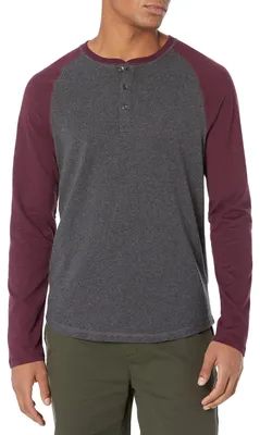 Produktbild von A. Essentials Herren Langarm-Henleyshirt aus 100% Baumwolle, Charcoal Heather/Bu