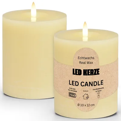 Immagine prodotto di Set di candele a LED a cera, fiamma tremolante, Ø 10x12 cm, bianco crema