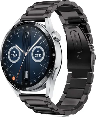 Produktbild von Strap-it Titanarmband - Kompatibel mit Huawei Watch GT 3Armband 46mmHochwertiger EdelstahlHuawei watch strap Armband mit faltschließe für 22mmArmband Schwarz