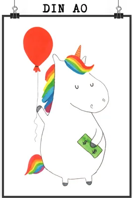 Produktbild von Mr. & Mrs. Panda Bild Einhorn Luftballon DIN A0 - Weiß - Geschenk, Plakat, drucke, Kunstdruck, Freundin, poster, Unicorn, Einhörner, Wanddekoration, Geld
