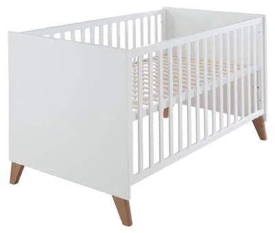 Zdjęcie produktu dla roba Łóżko dziecięce Ole 70 x 140 cm - Rosnące łóżeczko z nogami z litego drewna - Regulowana wysokość - Możliwość przekształcenia w łóżko młodzieżowe - Białe lakierowane drewno