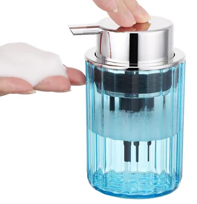 Image de Distributeur de savon moussant, 1 pièce, 300 ml, distributeur de savon moussant en plastique, distributeur de savon de salle de bain avec grande pompe, pour shampoing, savon pour les mains (bleu)