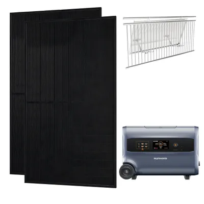 Produktbild von Runhood Balkonkraftwerk 1000W mit 2×500W Solarpanel & 2,4 kWh All-in-One F2400 Speicher ohne Halterung