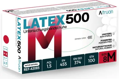 Produktbild von Altruan Latex 500 Handschuhe, Einmalhandschuhe, natur - 100 Stück - Größe M | Packung (100 Stück)
