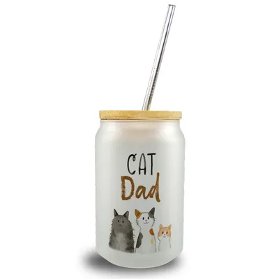 Produktbild von Cat Dad Trinkglas mit Bambusdeckel mit Spruch