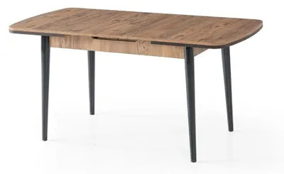 Image de Ensemble de salle à manger : table et 4 chaises. Couleur : marron. Matériau : bois. Style : moderne, confortable