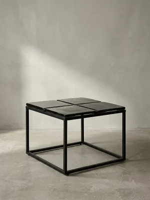 Produktbild von Couchtisch Glas Metall 58x58x43,5 cm Sofatisch Schwarz, Design Wohnzimmertisch Quadratisch, Kleiner Kaffeetisch Modern, Beistelltisch Anstelltisch Wohnzimmer