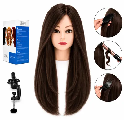 Image de Tête à coiffer Ela cheveux naturels 60 cm pour apprentissage coiffure avec trépied, productTiles.product.images.aiGenerated