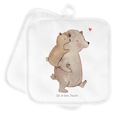 Produktbild von Mr. & Mrs. Panda Topflappen Papa Bär - Weiß - Geschenk, Vatertag, Topfuntersetzer, topfhalter, Kochlappen, Set, Muttertag, Vater, Geburtstag, Topflappenset