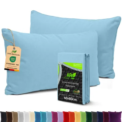 Produktbild von AR Line 2er Pack Jersey Kissenbezüge 40x80 Baumwolle – weich, atmungsaktiv, Kissenhüllen mit Reißverschluss, in Farbe: Hellblau