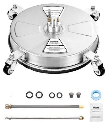 Image de VEVOR Nettoyeur haute pression de surface 395 mm, embouts de nettoyeur haute pression en inox avec 4 roues, 276 bar, raccord rapide 6,35 mm, 2 buses de pulvérisation, 2 tiges rallongées pour béton, terrasse, deck