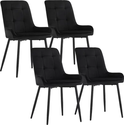 Produktbild von CLIPOP Esszimmerstühle 4er Set, Wohnzimmerstuhl mit Rückenlehne, Samt, Schwarz