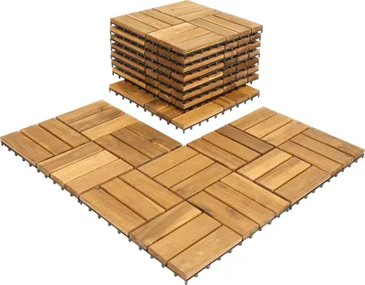 Zdjęcie produktu dla Bettizia 5 m² – drewniane płytki tarasowe, mozaika drewniana 30 x 30 cm, płytki balkonowe odporne na warunki atmosferyczne z drewna akacjowego z systemem zatrzaskowym do tarasu i balkonu 55 x