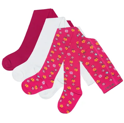 Produktbild von Kinderstrumpfhosen für Mädchen 3-er Pack aus Baumwolle Blumen Pink-Margeriten-Set Größe 86-92