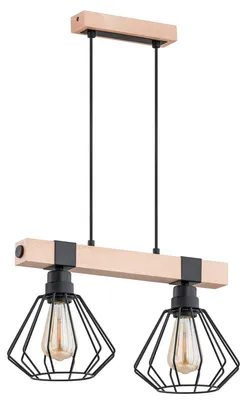 Obrázek produktu pro Závěsné svítidlo FIBIA, světlé dřevo a černá, 2xE27x15W, rozměry: 90x44x20 cm, IP20, Alfa