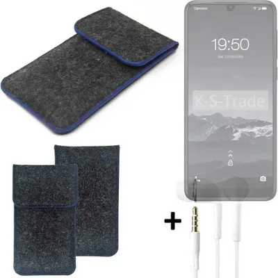 Produktbild von K-S-Trade Handy Schutz Hülle kompatibel mit Qilive Q3 Schutzhülle Handyhülle Filztasche Pouch Tasche Case Sleeve Filzhülle dunkelgrau, blauer Rand