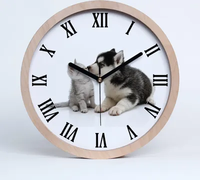 Produktbild von Holzuhr 20fi cm wanduhr - schwarze Spitzen - Hund und Katze