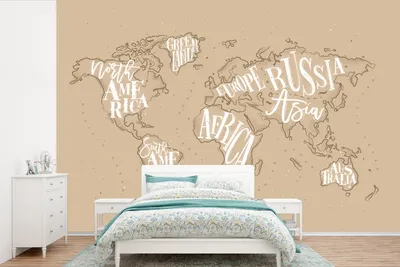 Produktbild von MuchoWow® Fototapete für Wohnzimmer oder Schlafzimmer Wandtapete Vinyl Motivtapete Weltkarte - Buchstaben - Weiß - 360x240 cm - Vinyl-Tapete