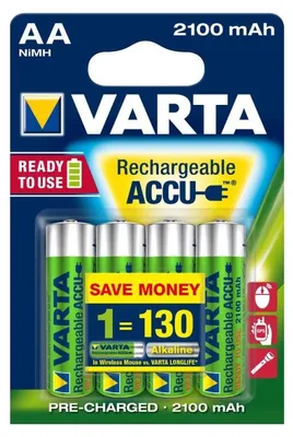Packaging for Varta rechargeable AA batteries.
