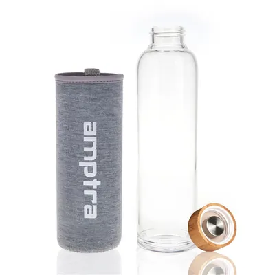 Produktbild von 2x amptra Trinkflasche Glas grau je 550ml inkl. Neoprenhülle