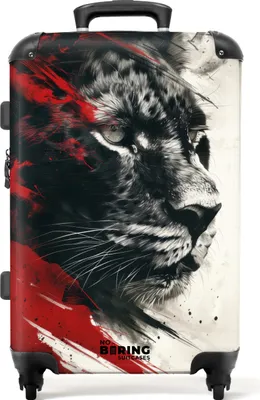 Produktbild von NoBoringSuitcases.com Hartschalen Koffer Mittelgroß 67x43x25 cm, 72L, Verschiedene Drucke für Männer: Schwarzer und weißer Panther mit roter Farbe, Reisekoffer mit 4 Rollen